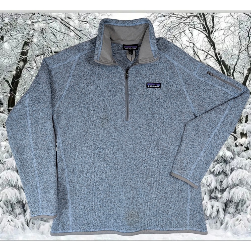 Patagonia Sz L Better Sweater 1/4 Zip Pullover Light Blue Heather Knit Sherpa